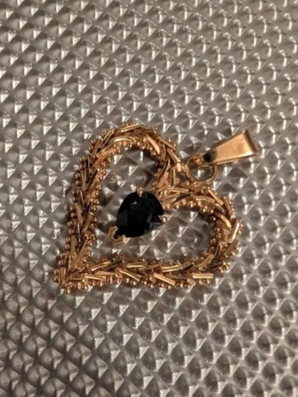 14k Gold Heart Large Necklace Pendant Charm Dark Green Stone